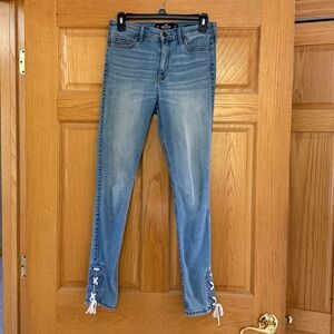 Hollister Blue Denim Jeans with Lace-Up Hem